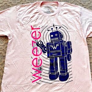 🎸 '22 Weezer Band Robot Logo Text Unworn Pink Soft Tee Shirt
